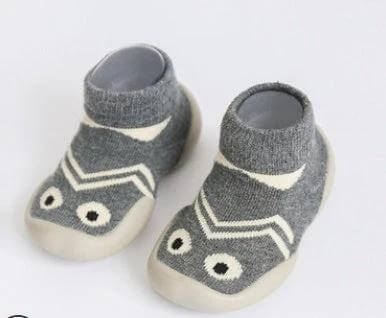 Baby Toddler Combed Cotton Floor Socks Breathable Cute gray animal face non-slip sole breathable mesh for crawling and first steps
