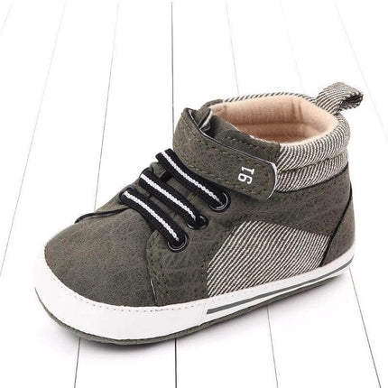 Baby Toddler Shoes High Top Velcro Cotton Slip Resistant - olive high-top velcro toddler shoe for early walking and play
