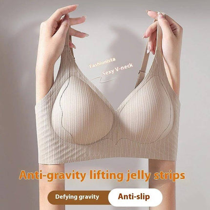 Backless Double-Strap Push-Up Bra Adhesive Support beige ribbed anti-slip push-up bra with adjustable double straps