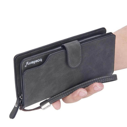 Baellerry Matte Leather Wallet With Multi Card Slot For Everyday Use - matte PU large capacity wallet with coin pocket and wrist strap