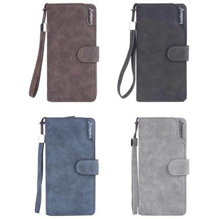Baellerry Matte Leather Wallet With Multi Card Slot For Everyday Use - four color matte PU long wallet with wrist strap and snap closure