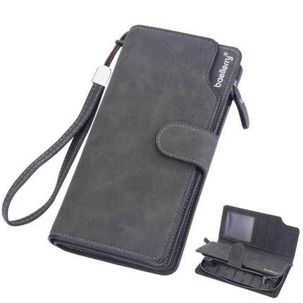 Baellerry Matte Leather Wallet With Multi Card Slot For Everyday Use compact matte PU wallet with wrist strap, zip coin pocket and multiple card slots