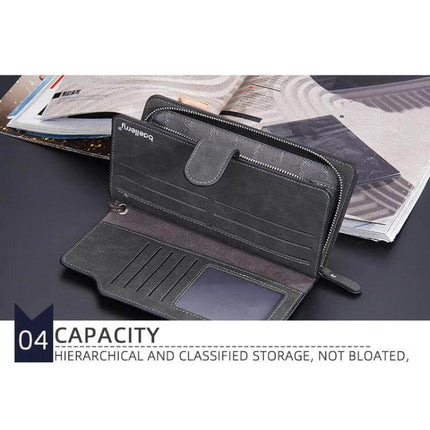 Baellerry Matte Leather Wallet With Multi Card Slot For Everyday Use - slim matte PU wallet with multiple card slots, coin pocket and ID window