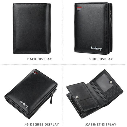 Baellerry Men's Short Vertical Card Wallet With Coin Pocket Khaki slim khaki PU leather wallet with magnetic closure and coin pocket