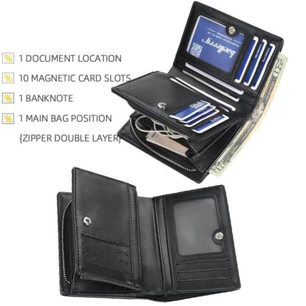 Baellerry Men's Short Vertical Card Wallet With Coin Pocket Khaki slim khaki PU leather wallet showing card slots, coin pocket and magnetic closure