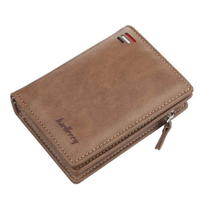Baellerry Men's Short Vertical Card Wallet With Coin Pocket Khaki slim khaki PU leather wallet with zipper coin pocket and magnetic closure