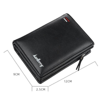 Baellerry Men's Short Vertical Card Wallet With Coin Pocket Khaki slim khaki PU leather wallet with coin pocket and magnetic closure, 12x9x2.5cm