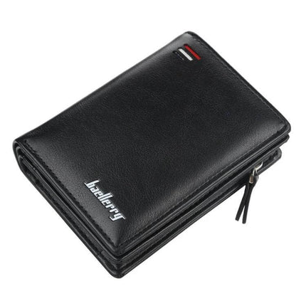 Baellerry Men's Short Vertical Card Wallet With Coin Pocket Khaki slim khaki PU leather wallet with magnetic closure and coin pocket