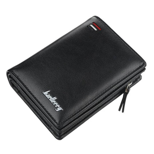 Baellerry Men's Short Vertical Card Wallet With Coin Pocket Khaki slim khaki PU leather wallet with magnetic closure and coin pocket