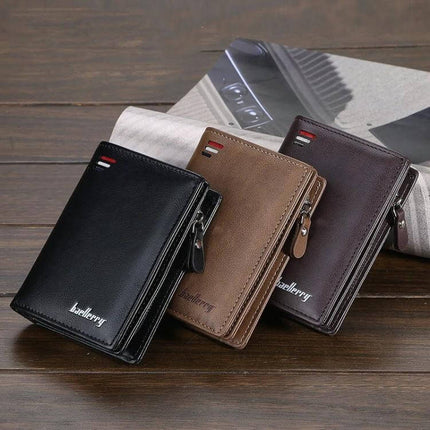 Baellerry Men's Short Vertical Card Wallet With Coin Pocket Khaki - compact khaki PU leather wallet with coin pocket, magnetic closure, slim 12x9x2.5cm