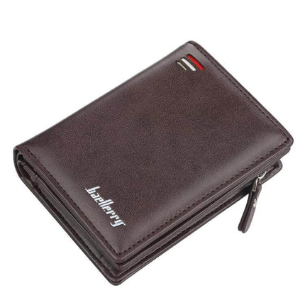 Baellerry Men's Short Vertical Card Wallet With Coin Pocket Khaki compact khaki PU leather wallet with magnetic closure and zip coin pocket