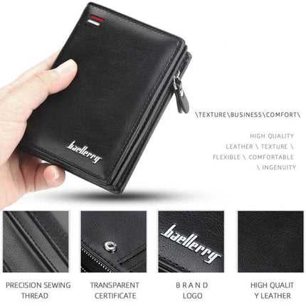 Baellerry Men's Short Vertical Card Wallet With Coin Pocket Khaki - compact khaki PU leather wallet with coin pocket, magnetic closure, 12x9x2.5cm
