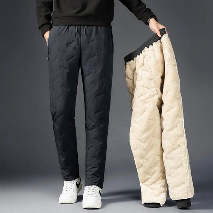 Men's Comfortable Padded Cotton Blend Trousers for Daily Use - Black padded trousers with fleece lining held by model