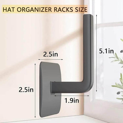 Baseball Hat Wall Hook Self-Adhesive 2-Pack Black/White - black L-shaped self-adhesive hat hook shown with dimensions 5.1in x 2.5in x 1.9in
