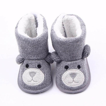 Bear Knit Baby Boots For Fall Winter Warm Coffee Gray - gray knit bear baby booties with soft fleece lining, low-profile sole for early walkers, nursery photos