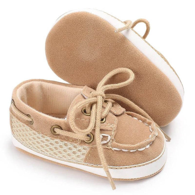 Soft Baby Toddler Shoes With Non Slip Soles Low Cut beige mesh low-cut baby shoes with non-slip sole for indoor play and short outdoor walks