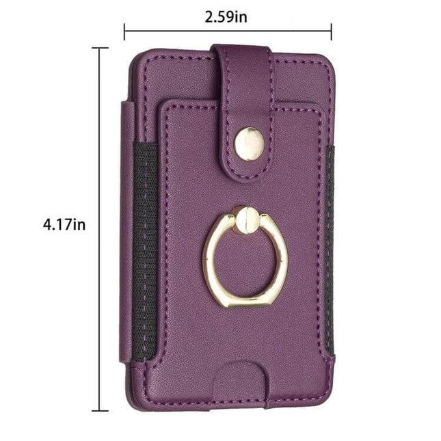 BFK03 Metal Ring Card Bag Magnetic Snap Back Sticker slim purple PU leather card holder with gold ring and magnetic snap, adhesive back