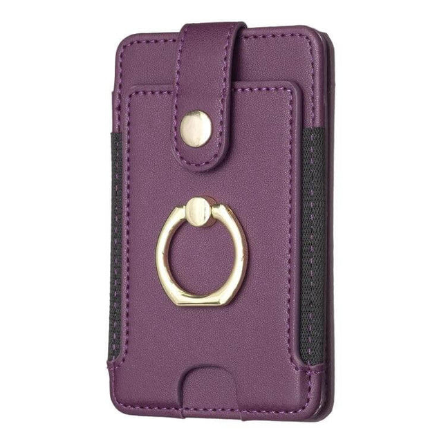 BFK03 Metal Ring Card Bag Magnetic Snap Back Sticker slim purple PU leather card holder with ring and adhesive back