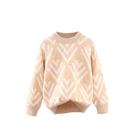 Big Children's Mink Wool Pullover Sweater for Everyday Warmth - beige Korean-style knit pullover for school and play
