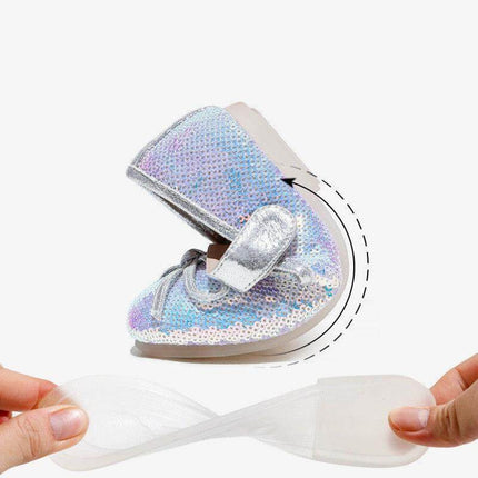 Big Kids Sequined Princess Shoes With Soft Rubber Sole flexible silver sequin low-tube shoe with non-slip soft rubber sole