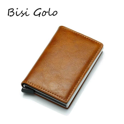 Bisi Goro RFID Card Holder Wallet Retro Leather Box Style For Everyday Use compact brown microfiber leather RFID-protective card holder wallet