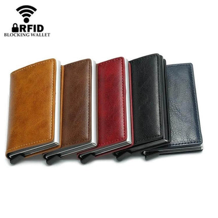 Bisi Goro RFID Card Holder Wallet Retro Leather Box Style For Everyday Use slim RFID-blocking retro leather box card holder in multiple colors
