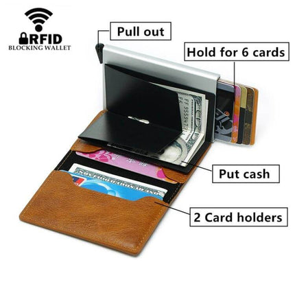 Bisi Goro RFID Card Holder Wallet Retro Leather Box Style For Everyday Use compact retro microfiber leather RFID card holder with aluminum box, holds 6 cards