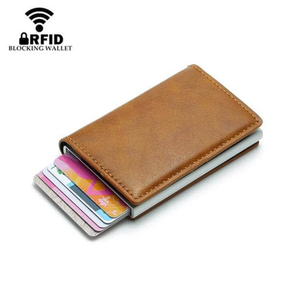Bisi Goro RFID Card Holder Wallet Retro Leather Box Style For Everyday Use compact brown microfiber leather RFID-blocking card holder