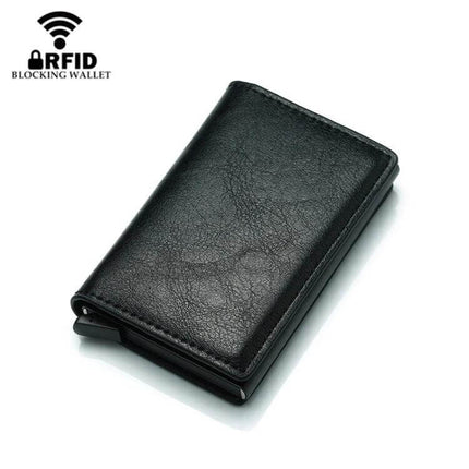Bisi Goro RFID Card Holder Wallet Retro Leather Box Style For Everyday Use compact black microfiber leather RFID-blocking box wallet