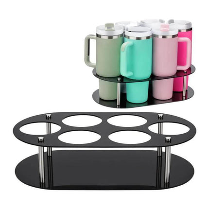 Desktop Water Bottle Storage Stand Black For Desk Organization - compact acrylic 6-slot rack for mugs and bottles, 40×24×10 cm
