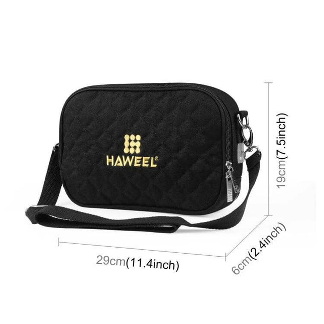 Messenger Shoulder Small Bag With Hand Warmer For Cold Days - compact black quilted canvas crossbody with detachable USB hand warmer, 29x19x6cm