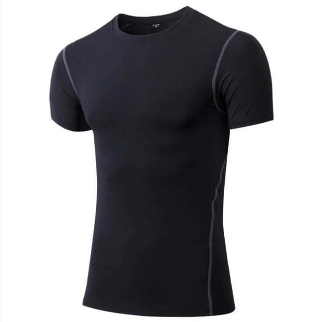 Cotton Quick Dry Sport Shirt For Everyday Training And Casual Wear - black short-sleeve athletic tee with contrast seam lines, fitted moisture-wicking