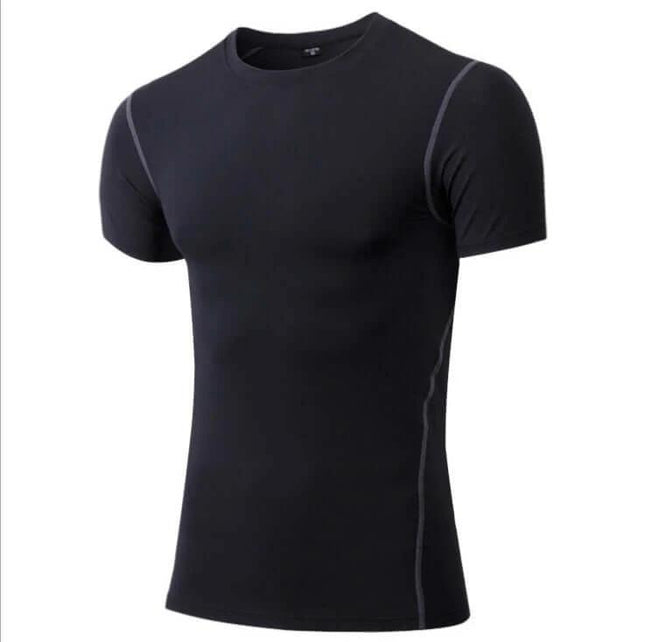 Cotton Quick Dry Sport Shirt For Everyday Training And Casual Wear - black short-sleeve athletic tee with contrast seam lines, fitted moisture-wicking