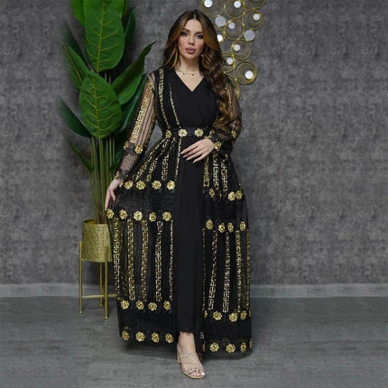 Chiffon Vest Dress For Everyday Wear Ideal For Work And Casual Outings - black embroidered chiffon vest dress with long flowing skirt and belt
