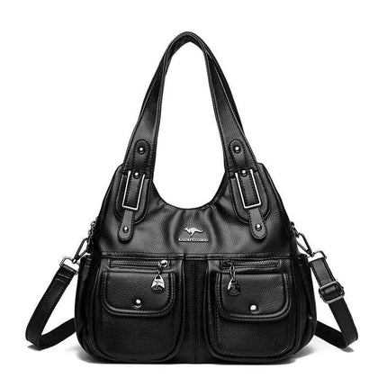 Heart Shaped PU Crossbody Handbag For Everyday Carry black PU heart-shaped bag with three straps, stitched detailing, fits phone wallet keys cosmetics