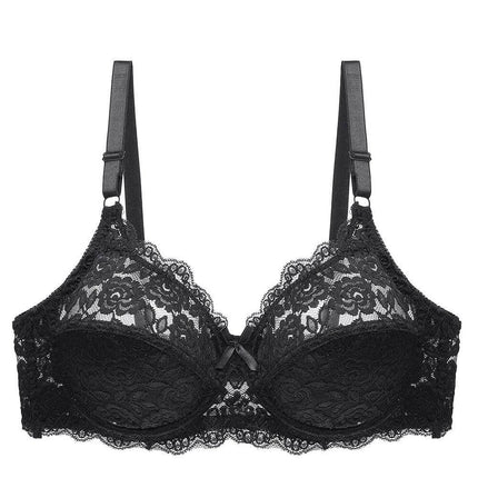 Lace Bra Breathable for Everyday Wear and Comfort Fit - black lace bra with light lining, adjustable straps and delicate floral lace for daily comfort