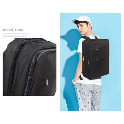 Laptop Backpack Fits 14 Inch And Under Laptops, Everyday Use - black durable polyester oxford backpack shown on model and detail view
