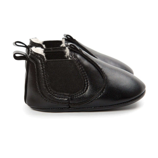 PU Leather Newborn Baby Walker Shoes For Soft Everyday Wear - black soft PU leather slip-on crib shoes with padded interior for infants up to 18 months