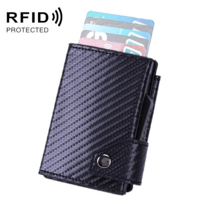 RFID Anti Theft Card Wallet With Pop Up Holder Black - compact PU & anodized aluminum card holder protecting 5-6 cards, pop-up mechanism, RFID protected