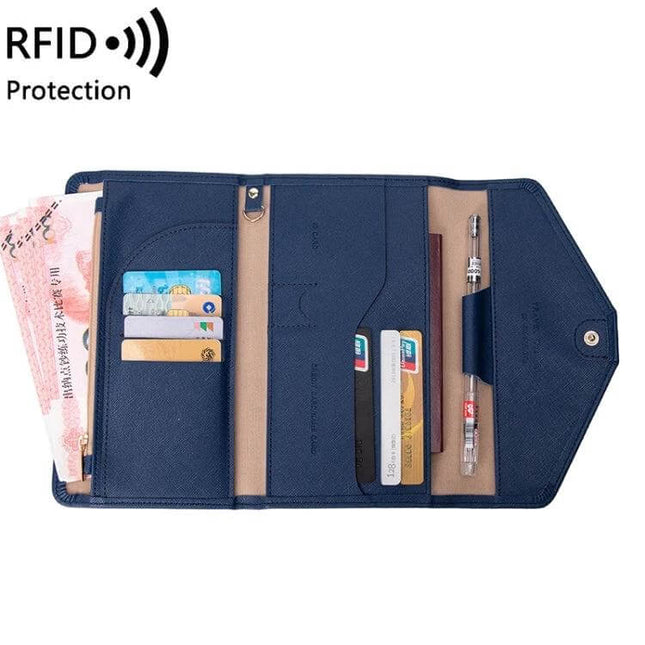 RFID Passport Bag With Anti Theft For Travel Black - slim PU travel organizer with RFID protection, multiple card slots, passport pocket and pen holder
