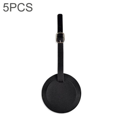 Travel Luggage Tag Soft Leather Round For Everyday Travel - black round PU ID tag with strap and clear display, lightweight 8x8cm for suitcases and backpacks
