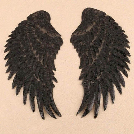 Sequin Feather Wing Patch Sticker For Clothing Assorted Sizes - black sequin feather wing iron-on patch pair for jackets, bags, and home textiles