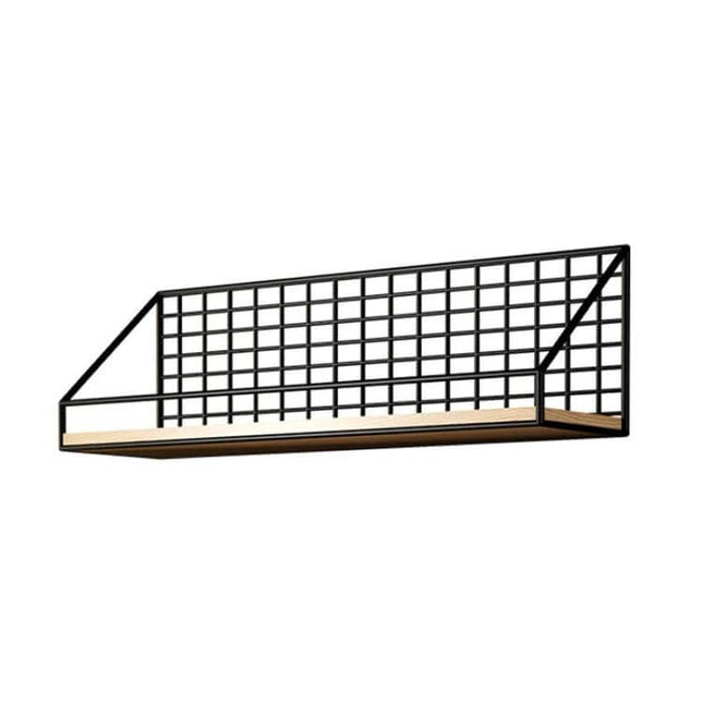 Black Wall Hanging Organizer Shelf for Everyday Use with black iron frame and solid wood base for keys, mail, remotes and small decor