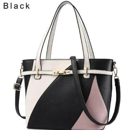 Women Shoulder Handbag Large Capacity Crossbody Bag black white pink colorblock tote with shoulder and crossbody straps for travel and everyday use