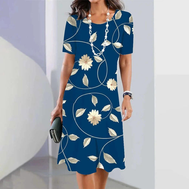 Blue 3D Floral Mid-Length Party Dress With Princess Sleeves - textured floral PVC fabric, 3/4 princess sleeves, structured mid skirt for evening events