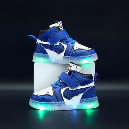 Led Light-Up Leather Sneakers Blue for Everyday Play - toddler blue leather LED sneakers with Velcro straps and glowing PVC sole