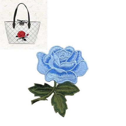 Rose Embroidery Patch Set For Clothes And Accessories – blue rayon rose patch 8.5x6.5cm for bags, jackets, hats, sneakers