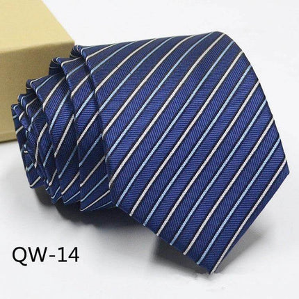Business Dress Tie For Men Striped Polyester 8cm Width blue woven stripe jacquard office tie rolled presentation