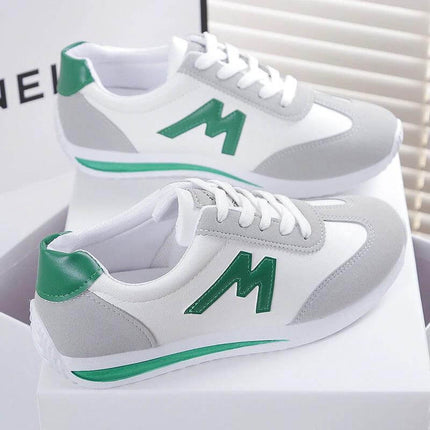 Student Casual Sports Flat Sneakers In Blue Comfortable Fit - low-top breathable cloth lining and soft injection-moulded rubber sole, green-accent pair