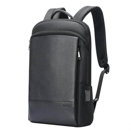 Bopai First-Layer Cowhide Laptop Backpack Waterproof For Business Commute sleek black leather 14-inch laptop compartment, water-resistant business backpack